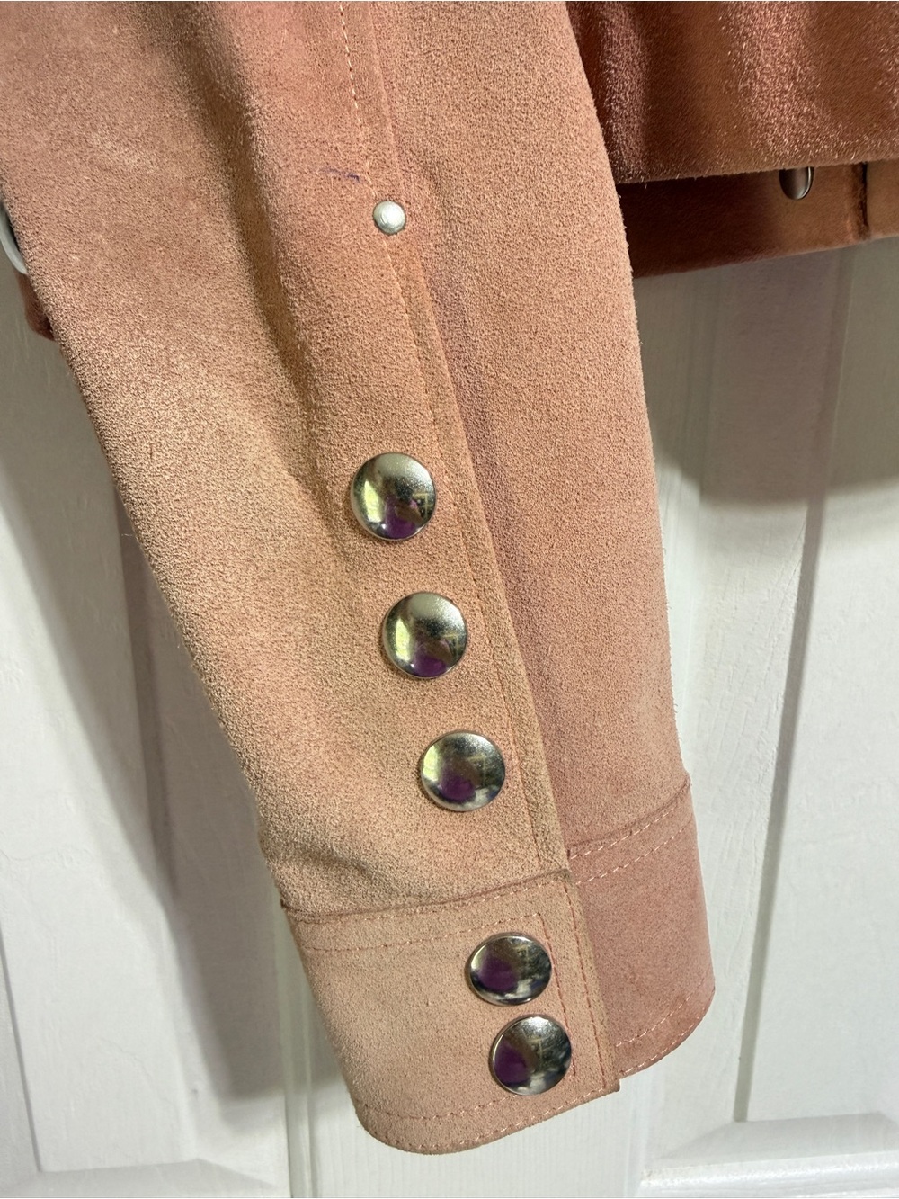 FRAME leather suede pink cropped moto silver western snap jacket medium - Picture 4 of 11